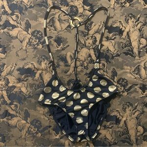 Vintage 90s Y2K Valentine polka dot topless one piece Bathingsuit